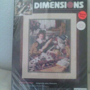 1995 Dimensions Crewel Kit Enraptured # 1473 Girl Teddy Bears New